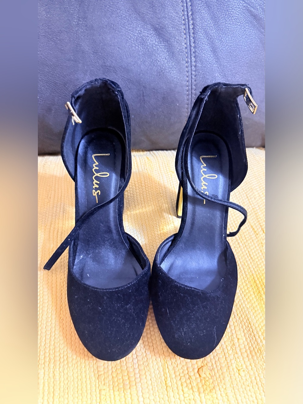 Lulu's Black Suede Cross-Strap Ankle Strap Heels